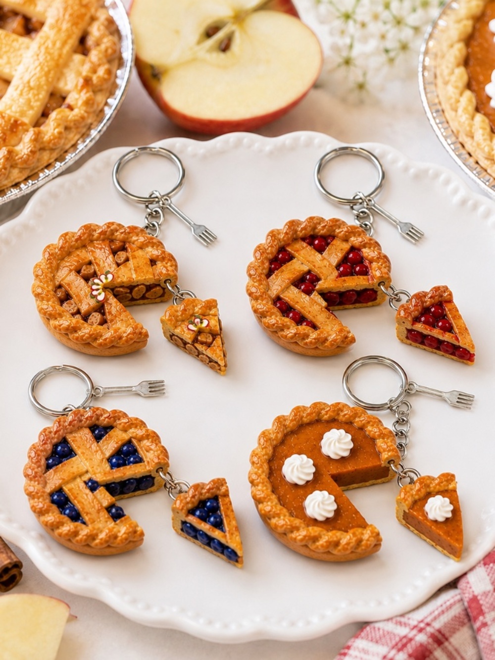 Pie Partner Duo Keychain Or Bag Clip Set | Handmade Matching Dessert Accessories